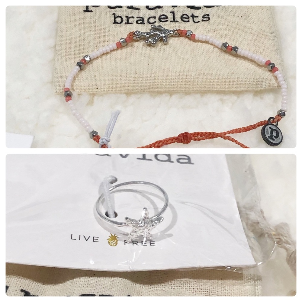 Pura Vida Starfish ring and coral bracelet